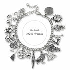 Vintage Witchy Charm Bracelet - Silver-Tone Pagan-Inspired Jewelry with Moon, Sun, Tree of Life, Owl, Pentagram Charms - Celestial Gothic Boho Gift (Celestial Theme, Dark Romance Vintage, Moon and Sun Symbol, Mystery Bracelets & Bangles), Celestia