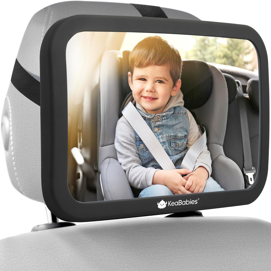 Baby Car Seat Mirror - Wide Shatterproof Backseat Infant Car Mirror for Baby Rear Facing, Crystal Clear View, Travel Accessories, Easy Install & Adjust for Removable Headrest (Matte Black)
