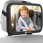 Baby Car Seat Mirror - Wide Shatterproof Backseat Infant Car Mirror for Baby Rear Facing, Crystal Clear View, Travel Accessories, Easy Install & Adjust for Removable Headrest (Matte Black)