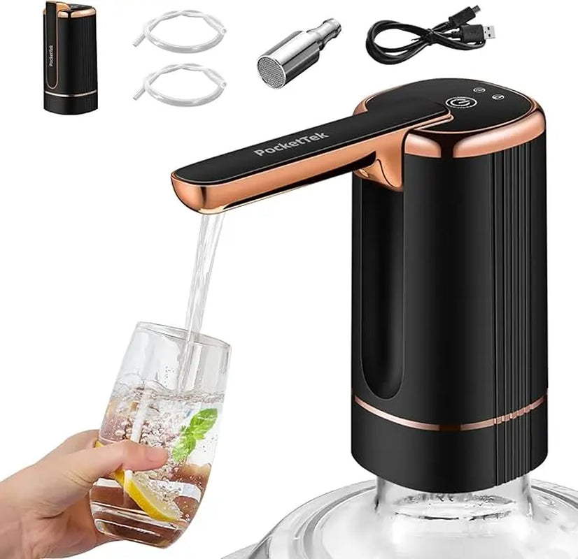 5 Gallon Water Pump Dispenser – Rechargeable & Foldable Electric Water Jug Pump, Type-C Water Bottle Pump with 2 Silicone Hoses & Stainless Steel Weight Sinker, for Camping/Home/Office