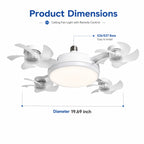 Ceiling Fan Light with Remote Control, 19.69 Inch Screw in LED Fan Light, E26/E27 Base Foldable Ceiling Fan with 4 Fan Heads, Quiet Airflow & Bright Lighting, Easy Installation for Bedroom, Living Room, Kitchen, Office, Dorm, Small Room Use