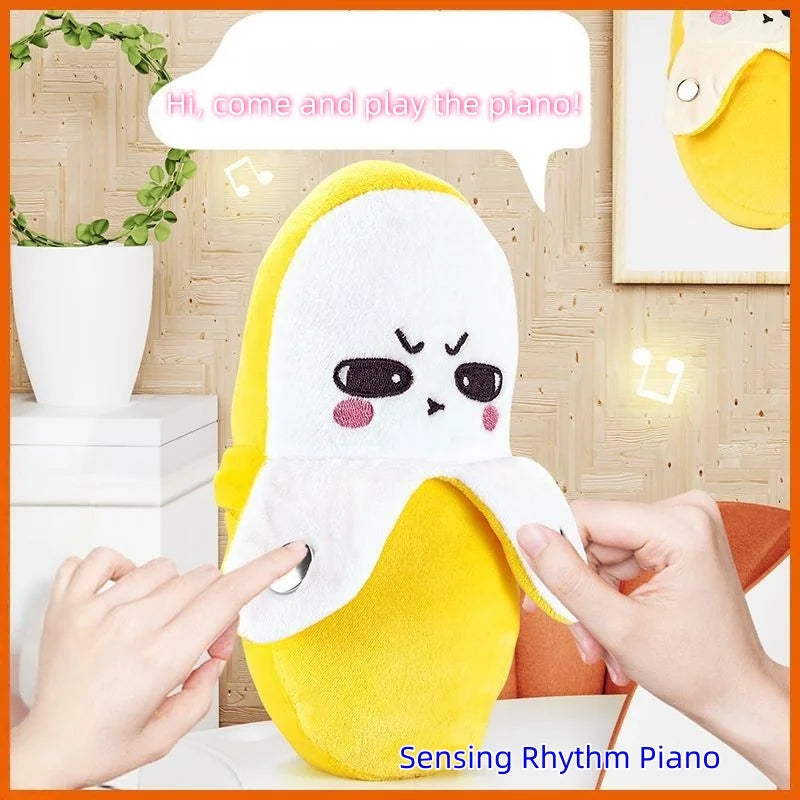 Banana Baby Beat Sensing Creative Fruit Novelty Parent-Child Musical Interactive Piano Toy Plush Doll Christmas Gift