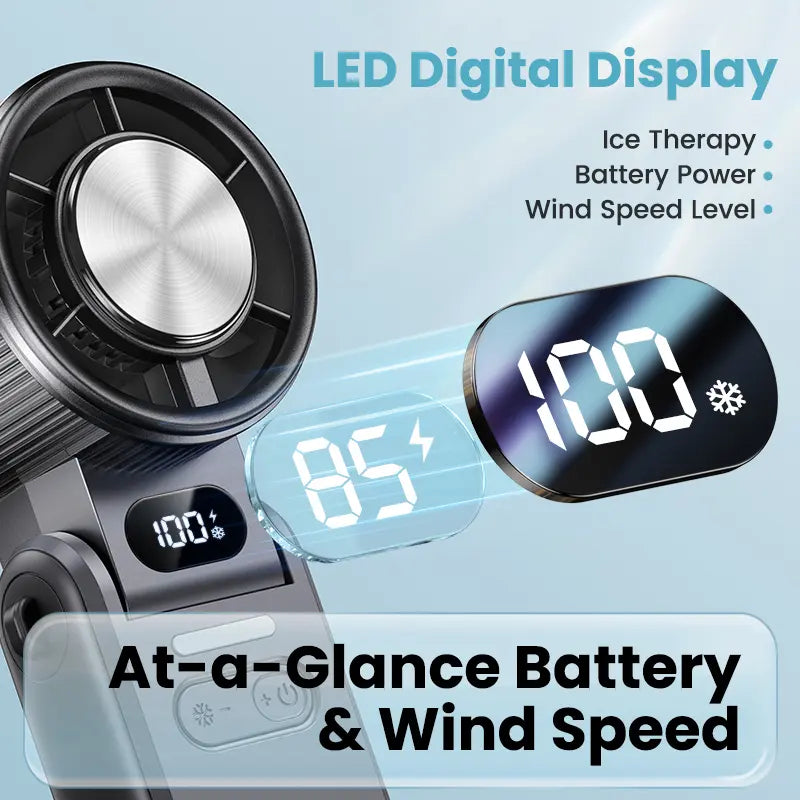 DIGIX 3In1 Portable Refrigeration Handheld Turbo Fan with 199 Speed Settings, 25,000 RPM, 15-Hour Cooling, Digital Display, 120° Rotation, USB Charging, Mini Handheld Personal Fan. Suitable for Travel, Indoor Use