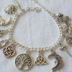 Vintage Witchy Charm Bracelet - Silver-Tone Pagan-Inspired Jewelry with Moon, Sun, Tree of Life, Owl, Pentagram Charms - Celestial Gothic Boho Gift (Celestial Theme, Dark Romance Vintage, Moon and Sun Symbol, Mystery Bracelets & Bangles), Celestia