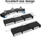 Dual Monitor Stand – 3 Shelf Computer Monitor Riser, Wood Desktop Stand with Adjustable Length and Angle, Desk Accessories, Office Supplies Medium Black,Dt108001Wb